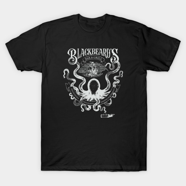 Blackbeard's Bar and Grill White T-Shirt by Hanneliza